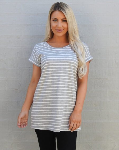 Grey and White Stripe Tee