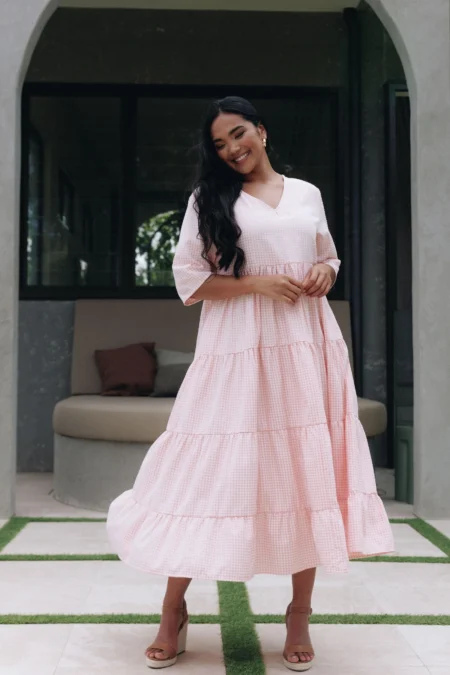 Pink Gingham Ruffle Dress