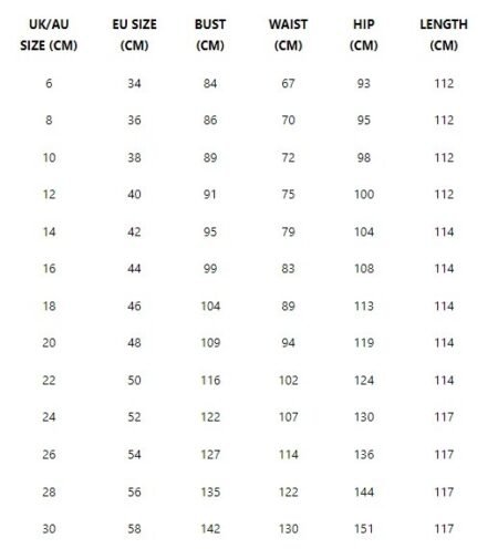 DEBORAH SIZE CHART